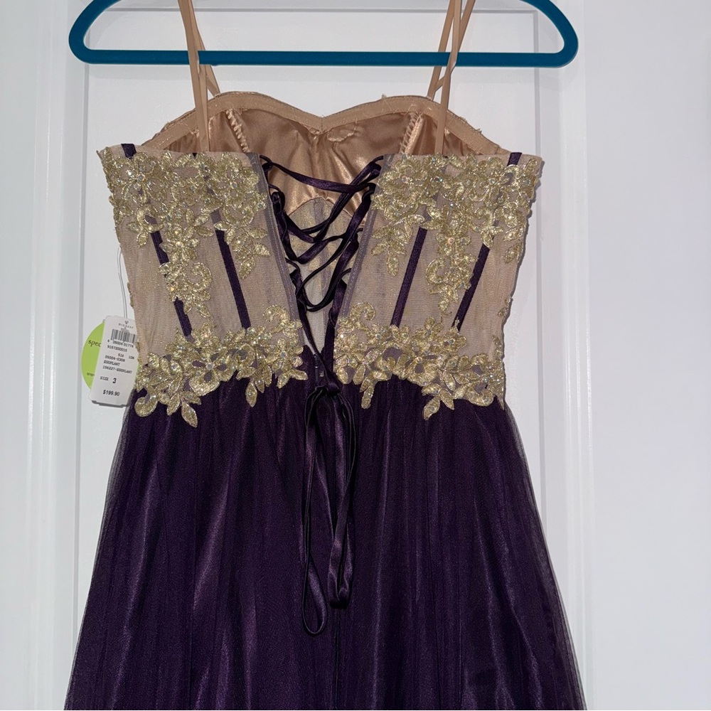 Windsor Dress - Gold Bustier Eggplant Prom Dress - Picture 7 of 9